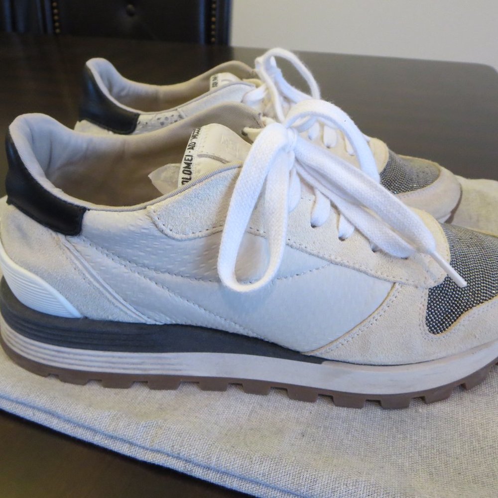 Brunello Cucinelli Monili Beaded Detail Leather Runners Sneakers EUR 37 / US 6.5 - Picture 3 of 12